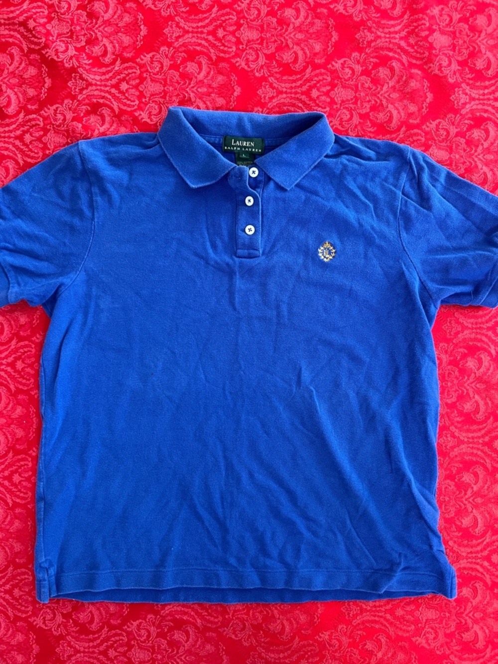 Lauren Ralph Lauren Royal Blue Polo Shirt Women's Large Crest Logo 100% Cotton